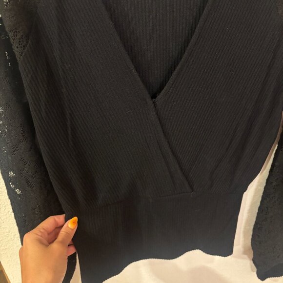 Anthropologie Lace Sleeve V Neck Sweater - Picture 5 of 7